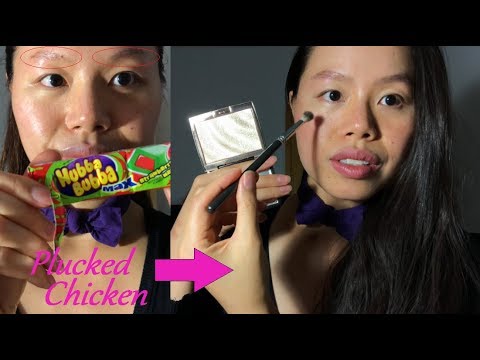 ASMR My *Plucked Chicken* Eyebrow Transformation! Doing My Makeup, GUM CHEWING + Fireplace Sounds!