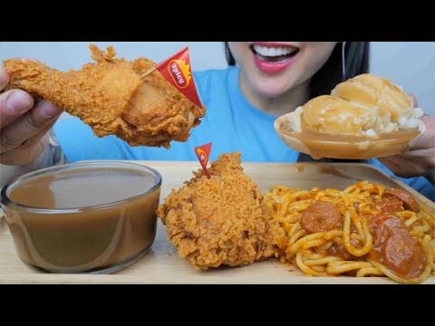 JOLLIBEE FRIED CHICKEN + SPAGHETTI + MASH POTATOES (ASMR EATING SOUNDS) NO TALKING | SAS-ASMR