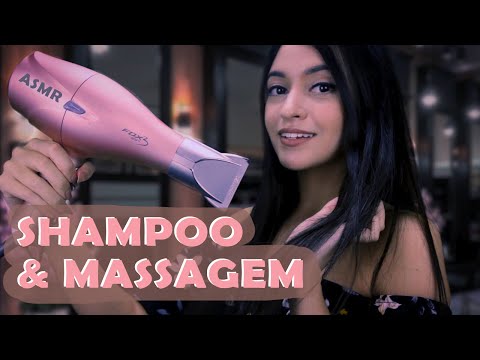 ASMR ♡ Shampoo, Massagem nas Costas e na Cabeça, Secador | Lavando seu Cabelo, Cabeleireiro ASMR BR