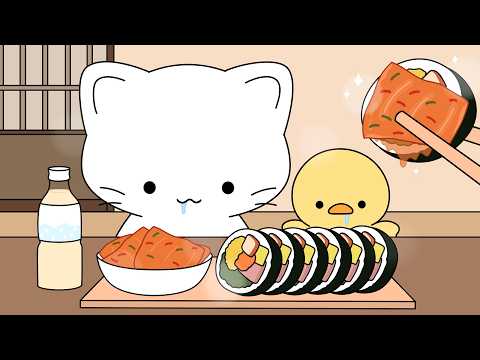 Homemade kimchi and Kimbap Mukbang | ASMR Animation