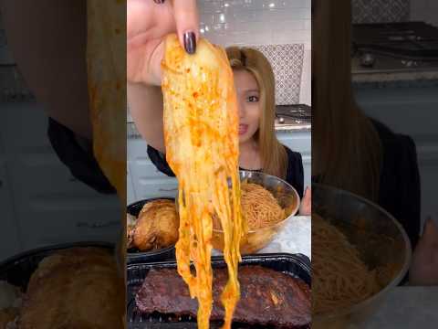 MAKING SPICY COLD NOODLES with rotisserie chicken and ribs #shorts #viral #mukbang