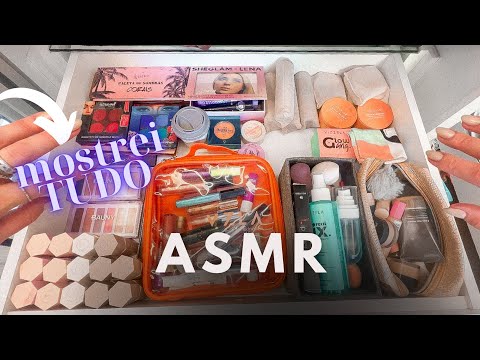 ASMR ORGANIZANDO GAVETA DE MAQUIAGENS, MOSTREI TUDO!