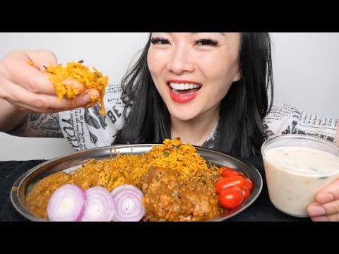 CHICKEN MASALA + CHICKEN RARA + BIRYANI RICE (ASMR EATING SOUNDS) LIGHT WHISPER | SAS-ASMR