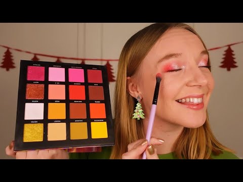 ASMR Doing My Makeup 🎅🏼 Christmas Look (Whispered)