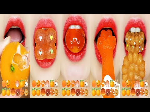 Asmr ORANGE EMOJI FOOD Eating Sounds 주황색 음식 먹방 Mukbang