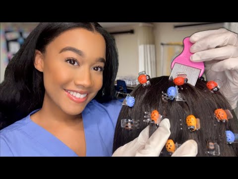 ASMR School Nurse Lice Check Role-play w/ Bugs 🪲🔦 Lice Check Removal ASMR