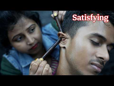 Lady Barber Chaitali Doing Intense Oil Scalp Rubbing & Wood Stick Ear Massage ASMR #scratching