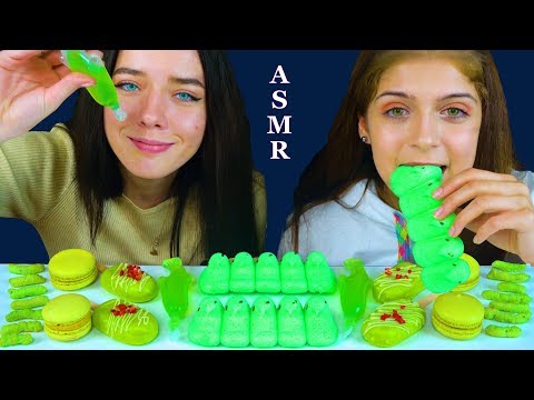 ASMR MOST POPULAR GREEN FOOD CHOCOLATE ICE CREAM, TIK TOK JELLIES, MACARON 먹방 EATING SOUNDS