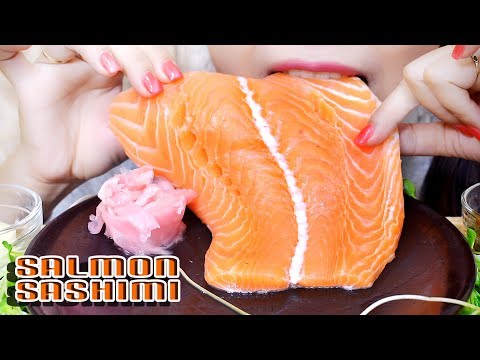 ASMR WHOLE RAW SALMON SLICE (EXTREME SAVAGE EATING SOUNDS) | LINH-ASMR