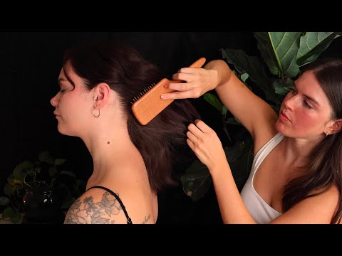 ASMR classic hair play, braiding and tracing on Mia (whisper)