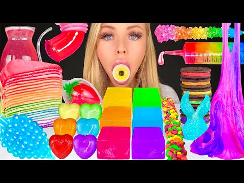 ASMR Rainbow Food Edible Slime, Jelly Pop It Keyboard, Honey Jelly, School Supplies Mukbang 먹방