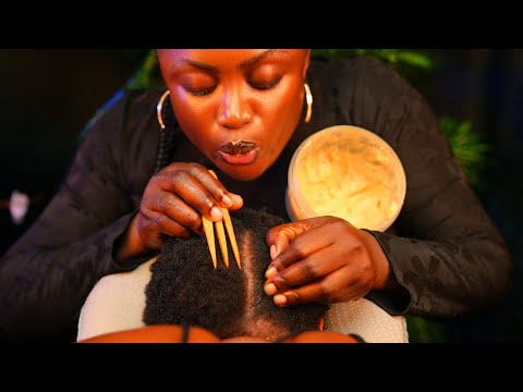 ASMR✨whisper nape hair pulling, rat tail hair parting, scalp grease massage, scratching, SATISFYING 