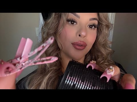 ASMR - Hair Unclipping & Taking Out Rollers Before Heading Out 🎀✨ Hair Fluffing, Hairplay 