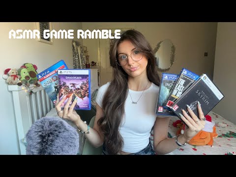 ASMR Game rambles with game case triggers🎮 (sticky tapping, gripping, whispers, mouth sounds)