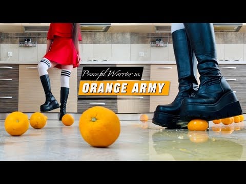 Pea vs. Juicy Oranges! Boots Crushing Food! Oddly Satisfying! ASMR