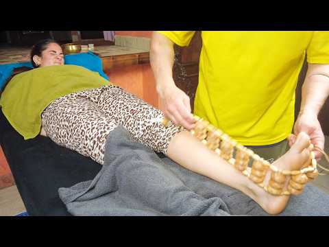ASMR: Crazy Chinese Foot Reflexology Massage with Wooden Roller Tool!
