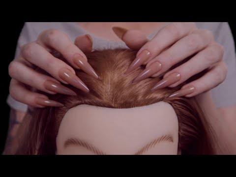 ASMR Hair Play w/ Long Nails 💜 (scalp scratching, stroking, delicate tapping, no talking for sleep)