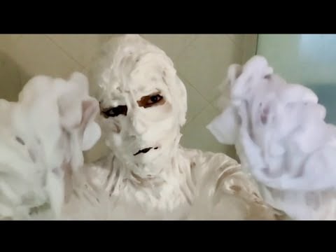 ASMR Gentle Monster Transformation: Shave Cream Cover & Relaxing Hair Wash - Foam sounds - shampoo