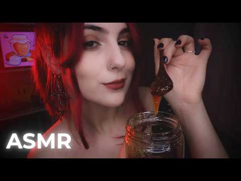 ASMR Eating Honey with a Wooden Spoon 🍯🐝 Sticky Mouth sounds