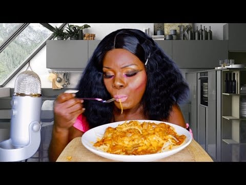 Spicy Spaghetti Dish ASMR Eating Sounds