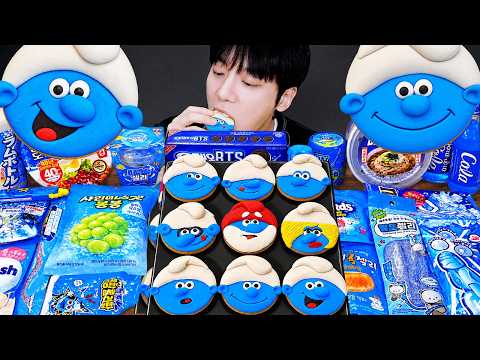 ASMR MUKBANG 직접 만든 한국 편의점 블루 디저트 스머프 쿠키 먹방 & 레시피! EATING SOUND!