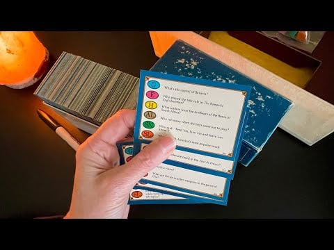 ASMR Trivia Cards, Question and Answers with 1940s Jazz Music in a Nearby Room