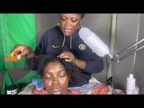 ASMR✨SOFT WHSIPER HAIR BRAIDING PRACTICAL ON MY SISTER WITH SCALP GREASING. OLD VIDEO NEWLY UPLOAD