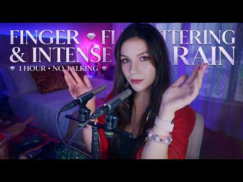 ASMR Finger Fluttering & Hand Sounds 💎 Intense Rain, 1 Hour No Talking