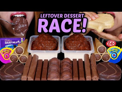 ASMR LEFTOVER DESSERT RACE! BIG CHOCOLATE PROFITEROLES, CADBURY, KITKAT, FERRERO, GUMMY ROLLS 먹방