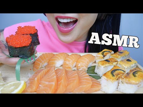 ASMR OSHI BOXED SUSHI + SALMON SASHIMI NIGIRI (EATING SOUNDS) NO TALKING | SAS-ASMR