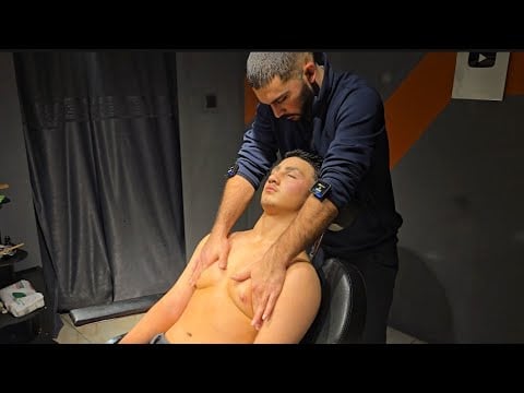 MASSAGE THERAPY IN BARBER CHAIR (Asmr Head and Back Massage)
