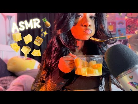 ASMR Eating Sweet & Juicy Pineapple Chunks 🍍✨ (Headphones Recommend 🎧)