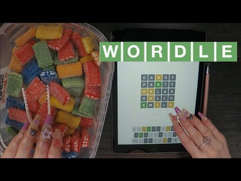 ASMR WORDLE & Gummy Candy Eating On iPad | Whispered Game Play