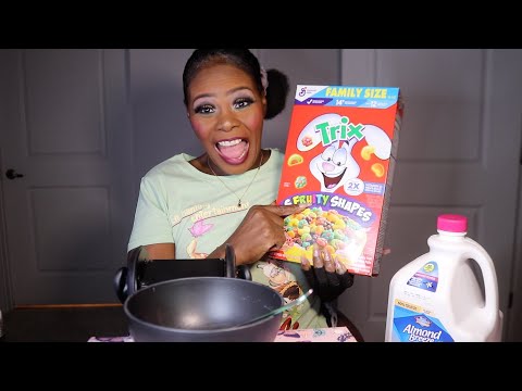 FAMILY SIZE FRUITY SHAPE TRIX ASMR EATING SOUNDS