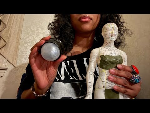 ASMR acupuncture doll massage with rollerball and light therapy