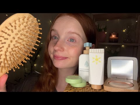 ASMR Spring Wooden Pamper Session 🪵🌷🫧(skincare, hair brushing, layered sounds)