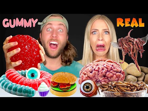 ASMR GUMMY VS REAL FOOD CHALLENGE, REAL VS FAKE, HUNNIBEE ASMR MUKBANG 먹방