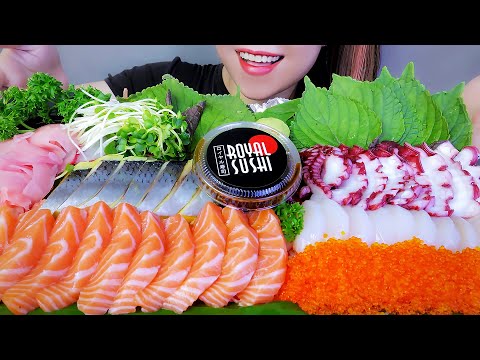 ASMR 5 TYPES OF SASHIMI (OCTOPUS,SCALLOP,HERRING EGGS,SALMON) RAW FOOD EATING SOUNDS | LINH-ASMR