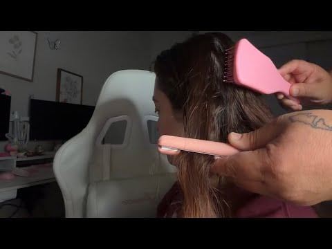 ASMR| My husband plays with my hair (hair brushing, straightening & style 🥰) 