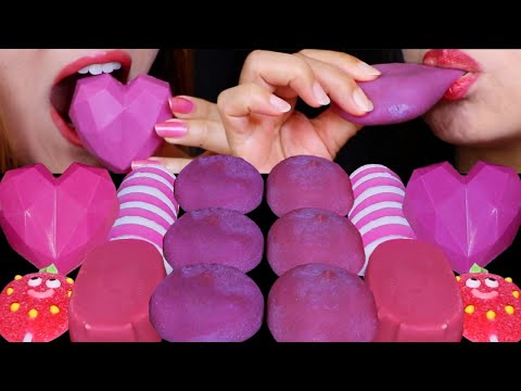 ASMR PURPLE UBE MOCHI ICE CREAM, CHOCOLATE BOMB HEART, STRAWBERRY JELLY POPS, GRAPE POLAPO ICE BAR