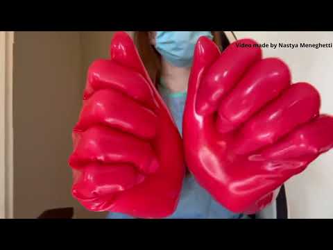 ASMR Long red latex gloves