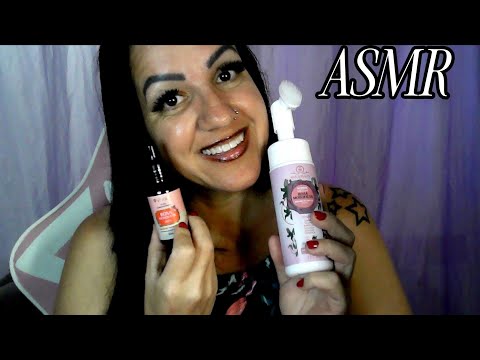 ASMR-MOSTRANDO PRODUTOS DE SKIN CARE #asmr #sompararelaxar #rumo60k 