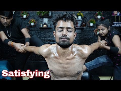 ASMR Double Barber Back Massage | Head & Body Massage With Neck Cracking | Indian Lady Barber ASMR