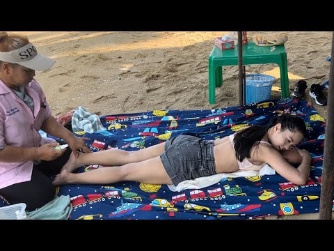 I GOT STUNNING THAI STREET MASSAGE BY Master FULL BODY Massage on the Beach for back shoulder pain