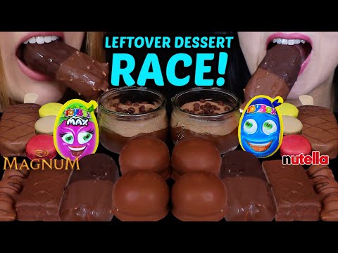 ASMR LEFTOVER DESSERT RACE! CHOCOLATE MOUSSE CUP, TOYBOX MAX EGGS, DOUBLE MAGNUM, KINDER, FERRERO 먹방