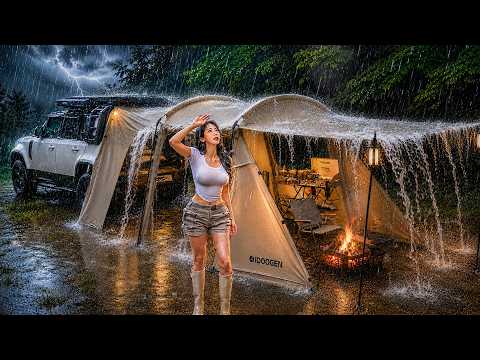 HEAVY RAIN CAMPING WITH A NEW CAR TENT⚡
