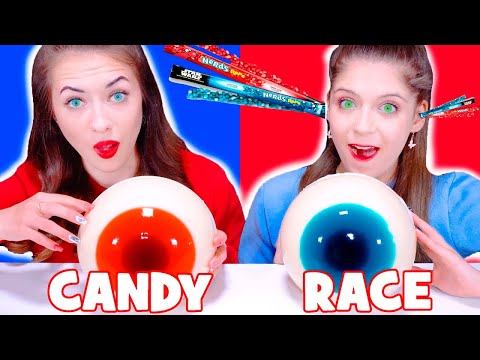 ASMR Blue Candy Race VS Red Candy Race Giant Gummy Eyeballs