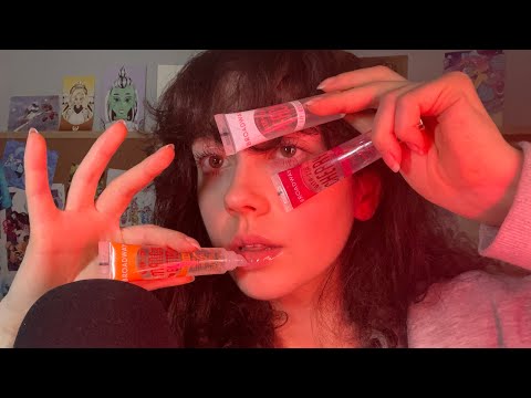 ASMR Trigger Words That Match the Lip Gloss! Sticky Lip Gloss Application (full face/close up)