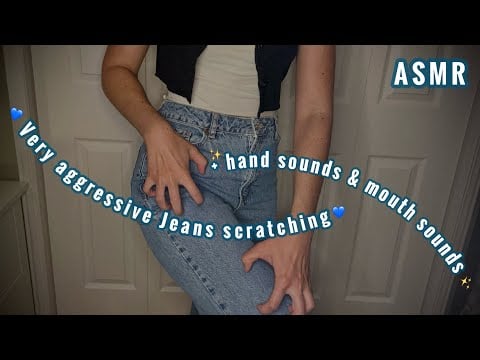 ASMR | 5 Minutes of FAST and INTENSE Jeans Scratching w/ Inaudible Whispering ♡ [Darker Screen]