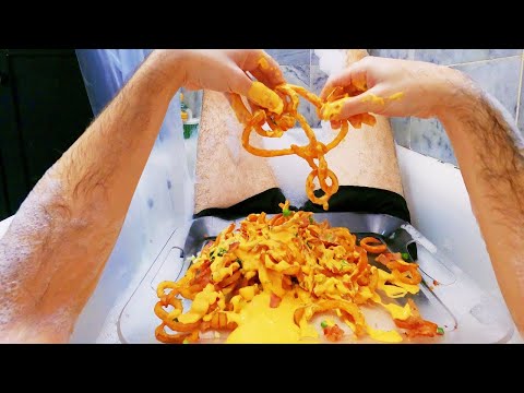 ASMR Eating Bacon Cheese Fries in a Bathtub * messy mukbang * 먹방 #shorts